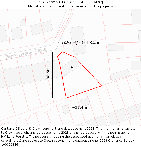 6, PENNSYLVANIA CLOSE, EXETER, EX4 6DJ: Plot and title map