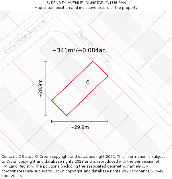 6, PENRITH AVENUE, DUNSTABLE, LU6 3AN: Plot and title map