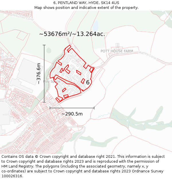 6, PENTLAND WAY, HYDE, SK14 4US: Plot and title map