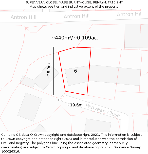 6, PENVEAN CLOSE, MABE BURNTHOUSE, PENRYN, TR10 9HT: Plot and title map