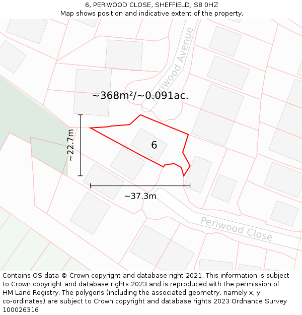 6, PERIWOOD CLOSE, SHEFFIELD, S8 0HZ: Plot and title map