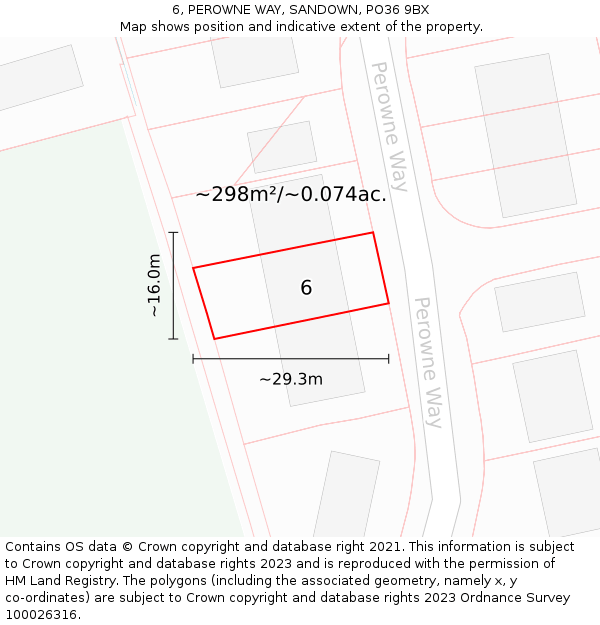 6, PEROWNE WAY, SANDOWN, PO36 9BX: Plot and title map