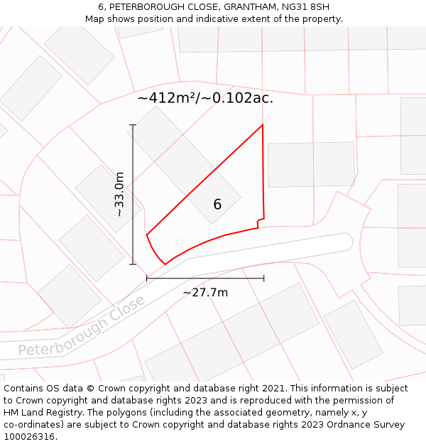 6, PETERBOROUGH CLOSE, GRANTHAM, NG31 8SH: Plot and title map