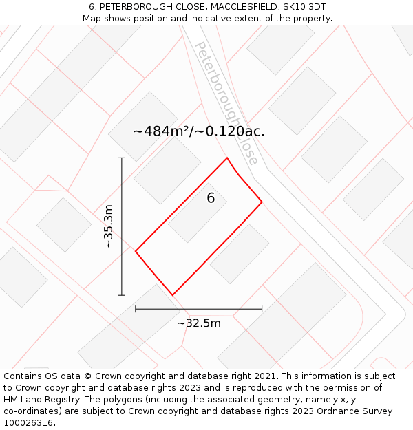 6, PETERBOROUGH CLOSE, MACCLESFIELD, SK10 3DT: Plot and title map