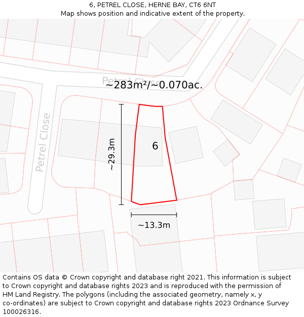 6, PETREL CLOSE, HERNE BAY, CT6 6NT: Plot and title map