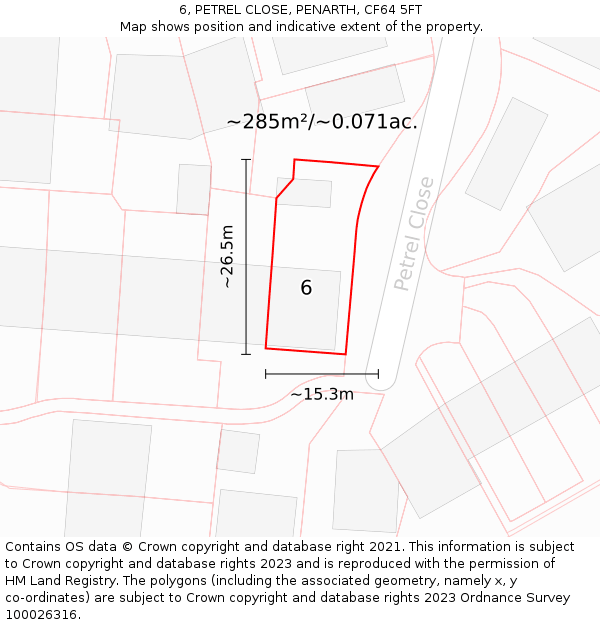 6, PETREL CLOSE, PENARTH, CF64 5FT: Plot and title map