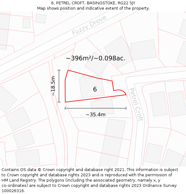 6, PETREL CROFT, BASINGSTOKE, RG22 5JY: Plot and title map