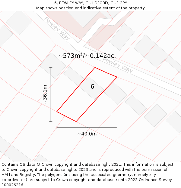 6, PEWLEY WAY, GUILDFORD, GU1 3PY: Plot and title map