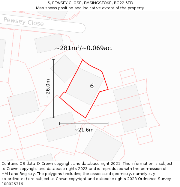 6, PEWSEY CLOSE, BASINGSTOKE, RG22 5ED: Plot and title map