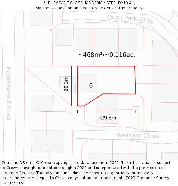 6, PHEASANT CLOSE, KIDDERMINSTER, DY10 4HJ: Plot and title map