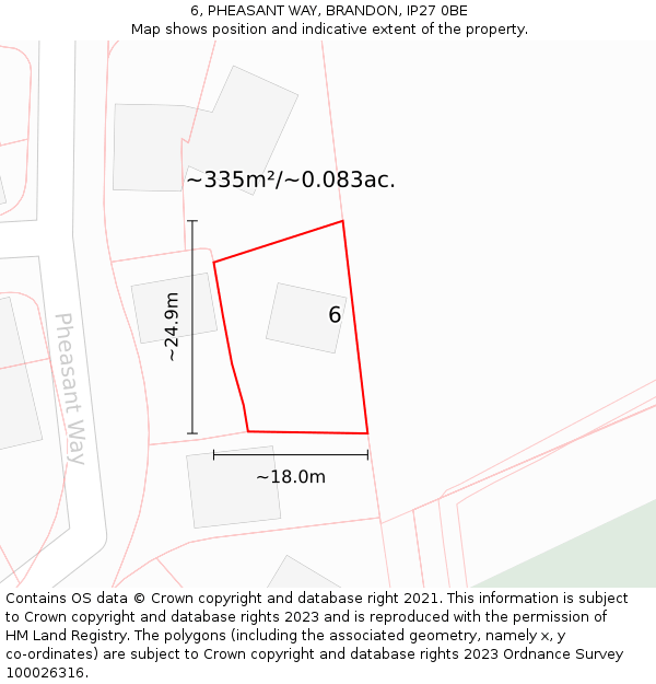 6, PHEASANT WAY, BRANDON, IP27 0BE: Plot and title map