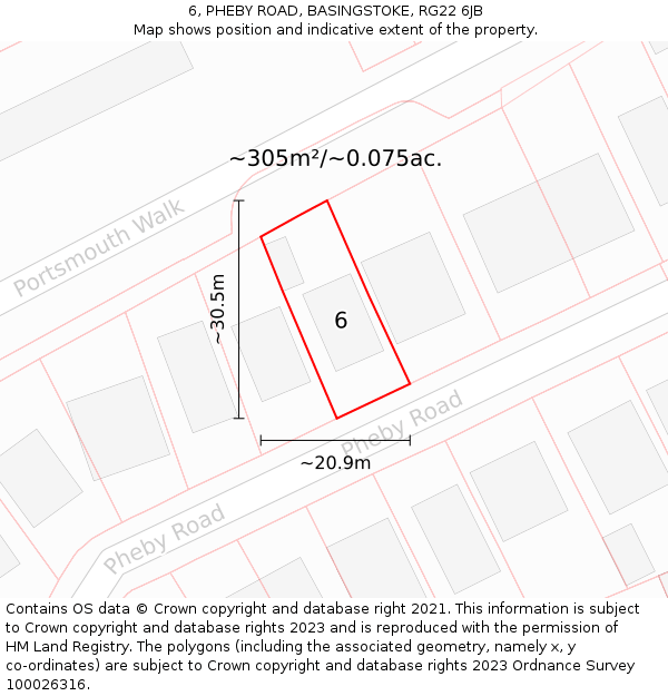 6, PHEBY ROAD, BASINGSTOKE, RG22 6JB: Plot and title map