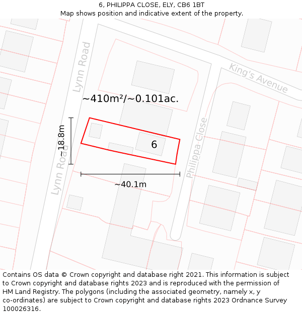 6, PHILIPPA CLOSE, ELY, CB6 1BT: Plot and title map