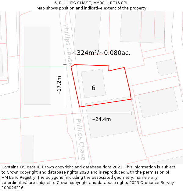 6, PHILLIPS CHASE, MARCH, PE15 8BH: Plot and title map