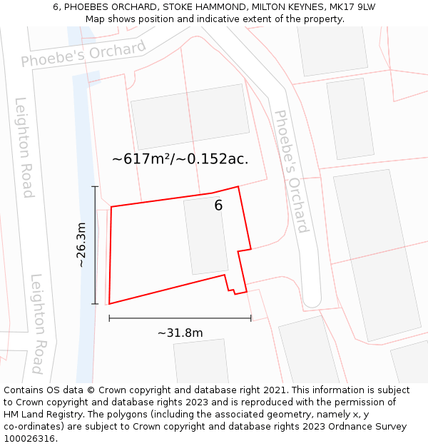 6, PHOEBES ORCHARD, STOKE HAMMOND, MILTON KEYNES, MK17 9LW: Plot and title map