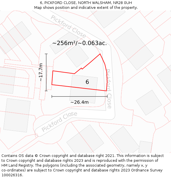 6, PICKFORD CLOSE, NORTH WALSHAM, NR28 0UH: Plot and title map