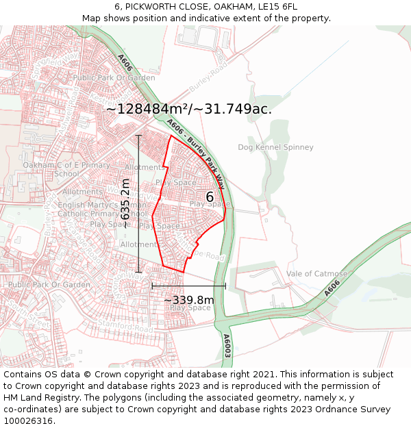 6, PICKWORTH CLOSE, OAKHAM, LE15 6FL: Plot and title map