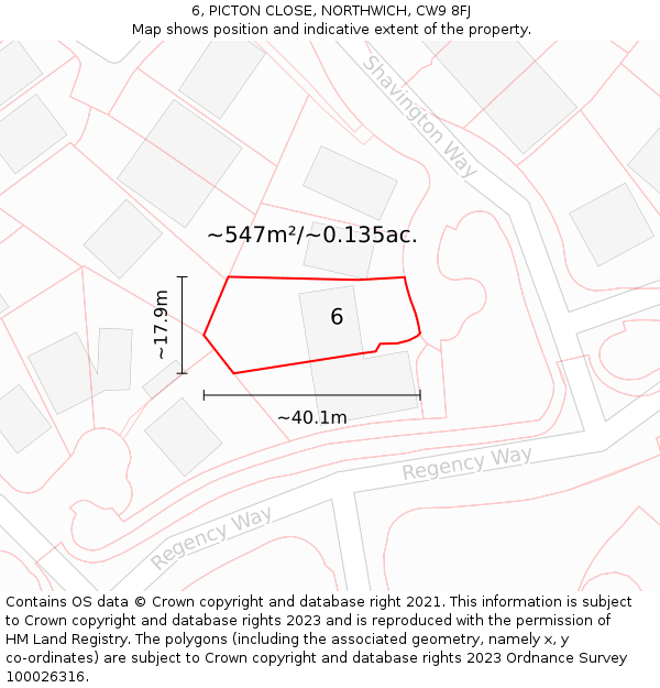 6, PICTON CLOSE, NORTHWICH, CW9 8FJ: Plot and title map