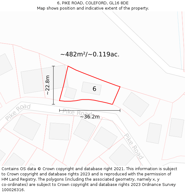 6, PIKE ROAD, COLEFORD, GL16 8DE: Plot and title map