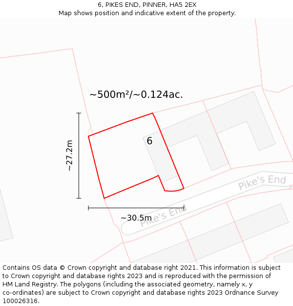 6, PIKES END, PINNER, HA5 2EX: Plot and title map