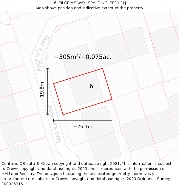 6, PILGRIMS WAY, SPALDING, PE11 1LJ: Plot and title map