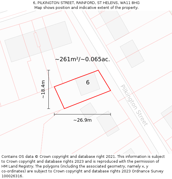 6, PILKINGTON STREET, RAINFORD, ST HELENS, WA11 8HG: Plot and title map