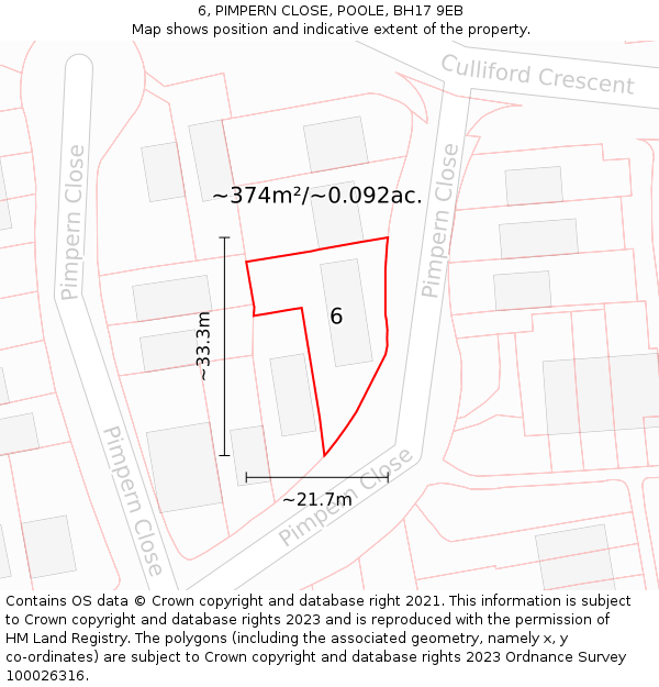 6, PIMPERN CLOSE, POOLE, BH17 9EB: Plot and title map