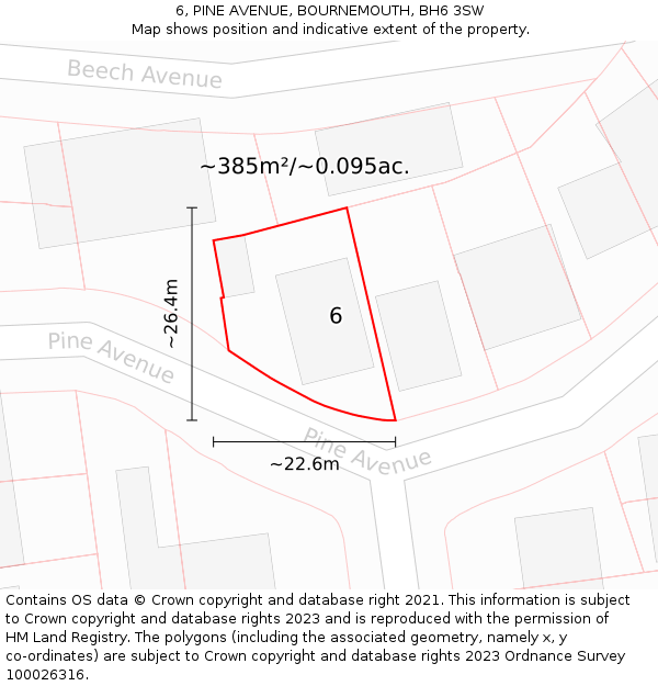 6, PINE AVENUE, BOURNEMOUTH, BH6 3SW: Plot and title map