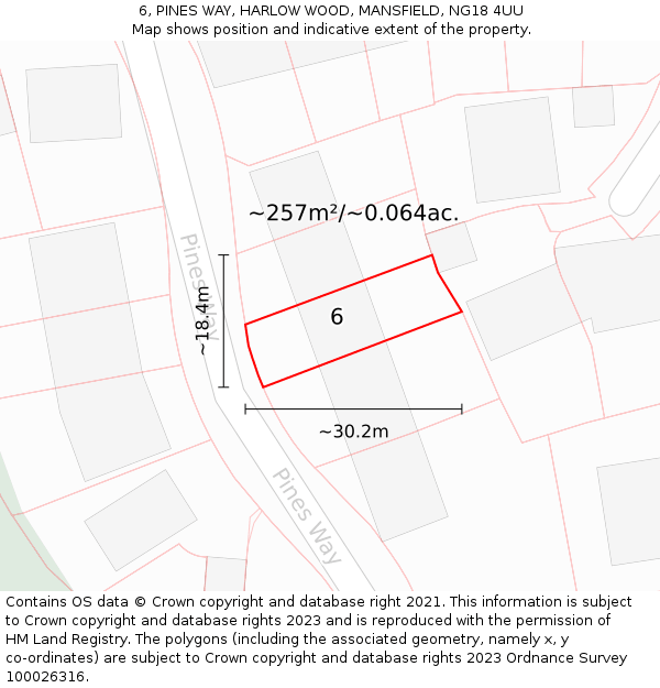 6, PINES WAY, HARLOW WOOD, MANSFIELD, NG18 4UU: Plot and title map