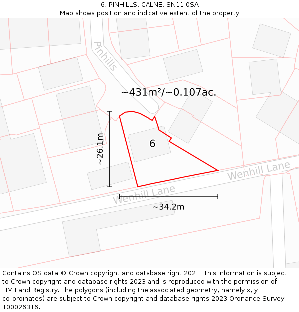 6, PINHILLS, CALNE, SN11 0SA: Plot and title map