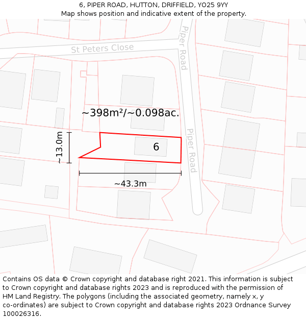 6, PIPER ROAD, HUTTON, DRIFFIELD, YO25 9YY: Plot and title map