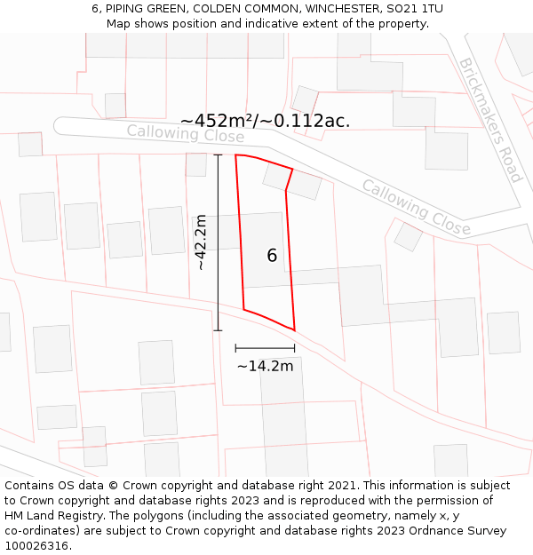 6, PIPING GREEN, COLDEN COMMON, WINCHESTER, SO21 1TU: Plot and title map