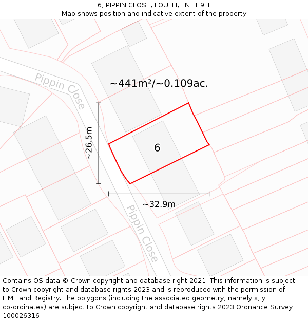 6, PIPPIN CLOSE, LOUTH, LN11 9FF: Plot and title map