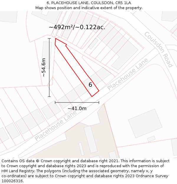 6, PLACEHOUSE LANE, COULSDON, CR5 1LA: Plot and title map