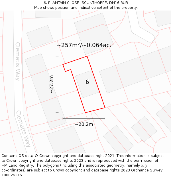 6, PLANTAIN CLOSE, SCUNTHORPE, DN16 3UR: Plot and title map