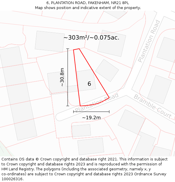 6, PLANTATION ROAD, FAKENHAM, NR21 8PL: Plot and title map