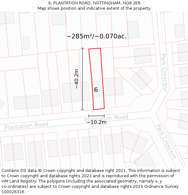 6, PLANTATION ROAD, NOTTINGHAM, NG8 2ER: Plot and title map