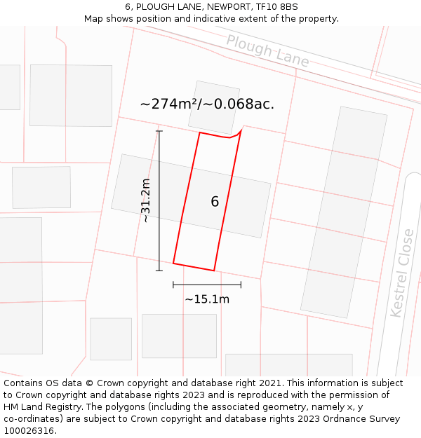 6, PLOUGH LANE, NEWPORT, TF10 8BS: Plot and title map