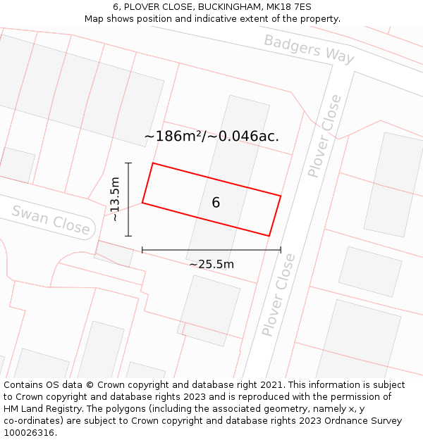 6, PLOVER CLOSE, BUCKINGHAM, MK18 7ES: Plot and title map