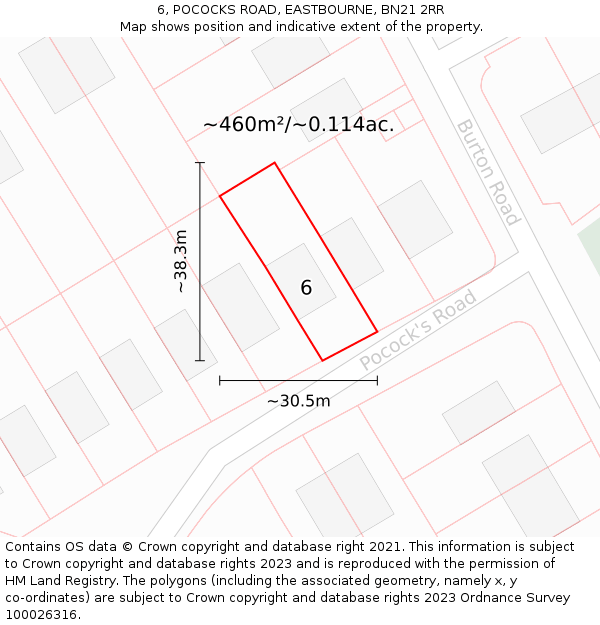 6, POCOCKS ROAD, EASTBOURNE, BN21 2RR: Plot and title map