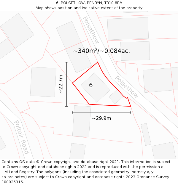 6, POLSETHOW, PENRYN, TR10 8PA: Plot and title map