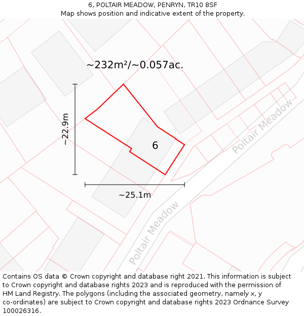 6, POLTAIR MEADOW, PENRYN, TR10 8SF: Plot and title map