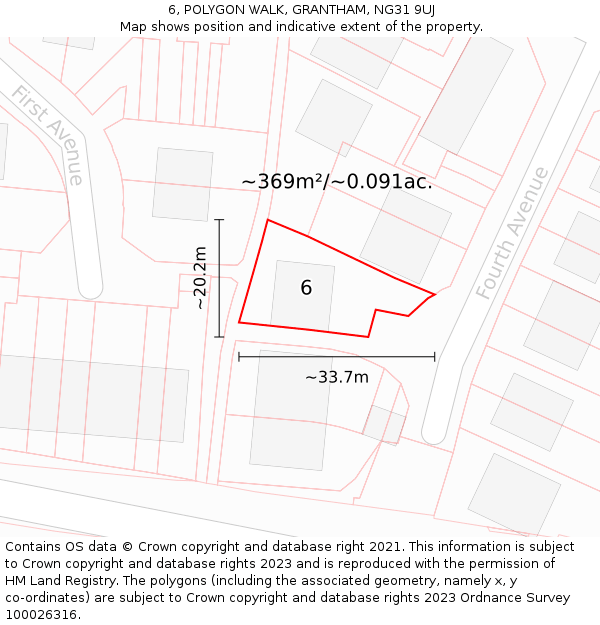 6, POLYGON WALK, GRANTHAM, NG31 9UJ: Plot and title map