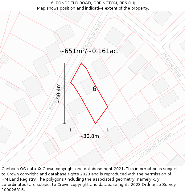 6, PONDFIELD ROAD, ORPINGTON, BR6 8HJ: Plot and title map