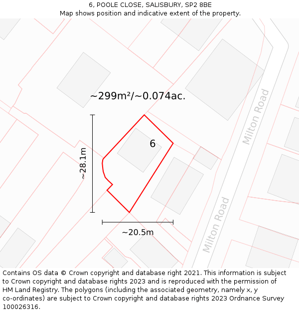 6, POOLE CLOSE, SALISBURY, SP2 8BE: Plot and title map