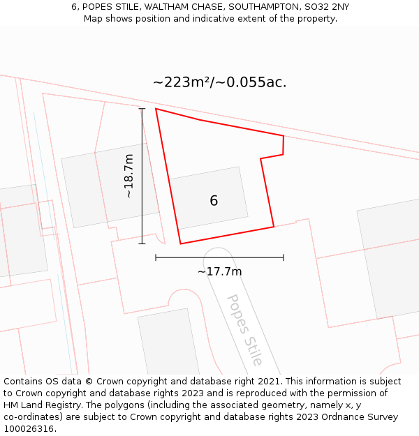 6, POPES STILE, WALTHAM CHASE, SOUTHAMPTON, SO32 2NY: Plot and title map