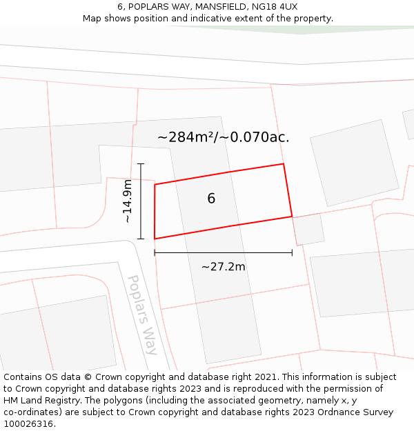 6, POPLARS WAY, MANSFIELD, NG18 4UX: Plot and title map