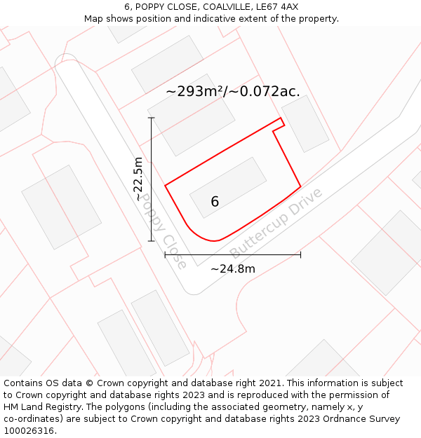 6, POPPY CLOSE, COALVILLE, LE67 4AX: Plot and title map