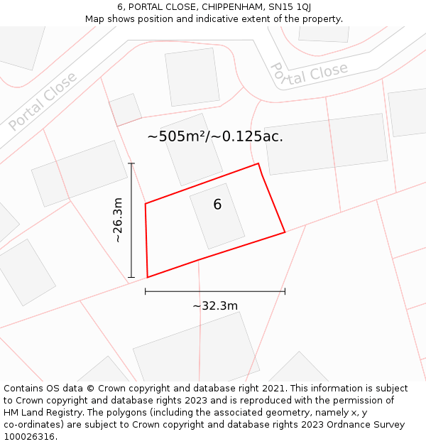 6, PORTAL CLOSE, CHIPPENHAM, SN15 1QJ: Plot and title map