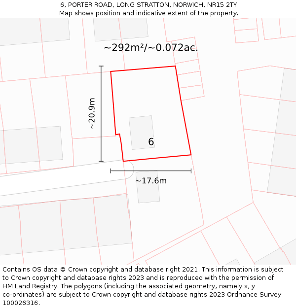 6, PORTER ROAD, LONG STRATTON, NORWICH, NR15 2TY: Plot and title map